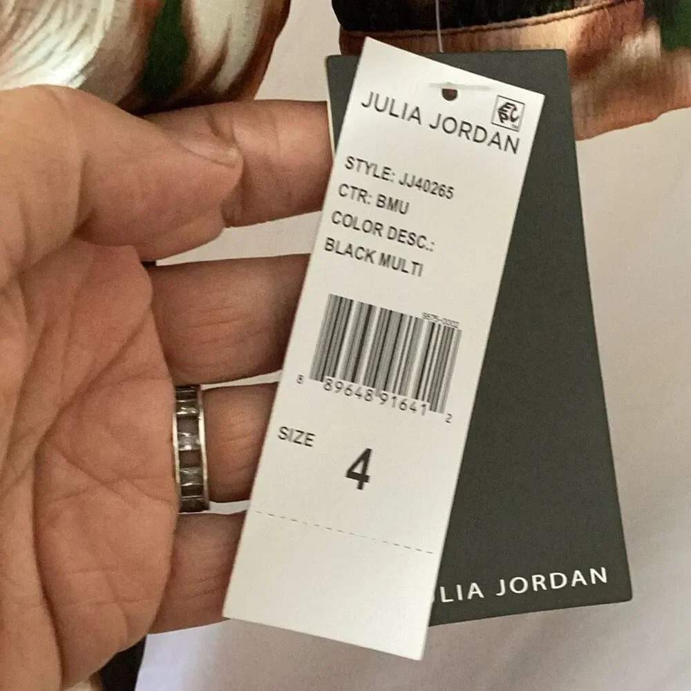 NWT Julia Jordan Floral Midi Dress Sz 4 Mock Neck Cocktail Semi-Formal